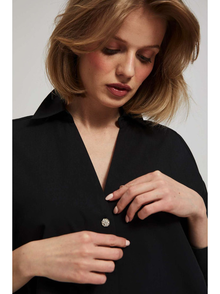 Moodo Schwarze Bluse mit dekorativen Knöpfen und Ballonärmeln von Moodo