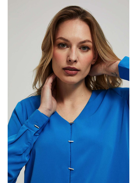 Moodo Hemd mit V-Ausschnitt und feinen Knöpfen in Azurblau von Moodo