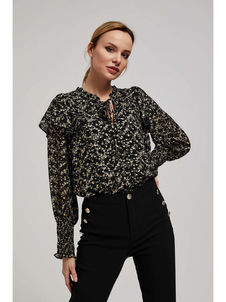 Moodo Gemustertes Hemd mit Bindung am Ausschnitt schwarz Moodo