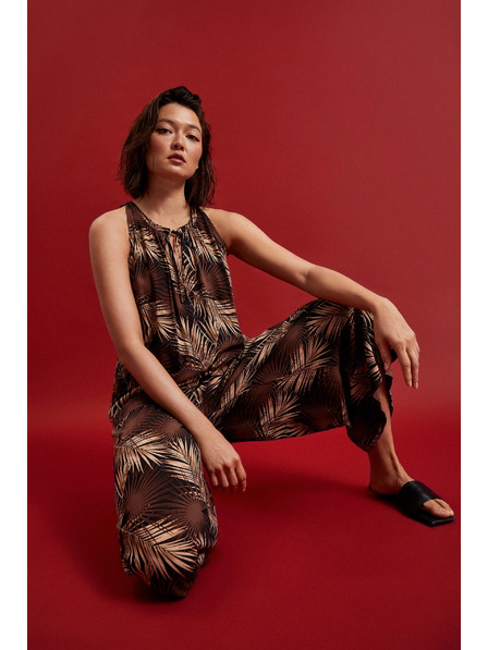 Moodo Schwarzes Hemd mit Tropenprint und gebundenem Ausschnitt Moodo