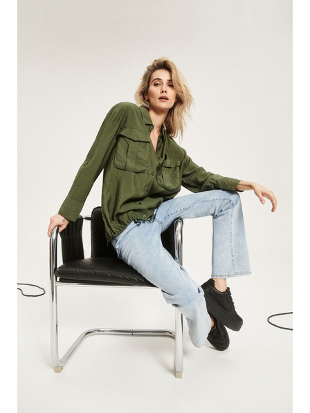 Moodo Khaki-Hemd mit Taschen und hochgekrempelten Ärmeln Moodo