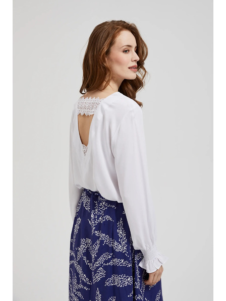 Moodo Weißes Viskose-Hemd mit V-Ausschnitt und Ballonärmeln Moodo