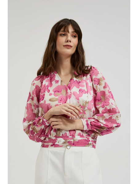 Moodo Rosa Blumenhemd mit Rüschenärmeln Moodo