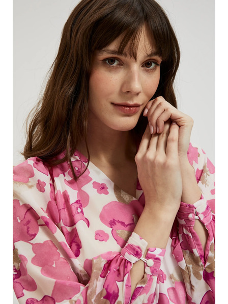 Moodo Rosa Blumenhemd mit Rüschenärmeln Moodo