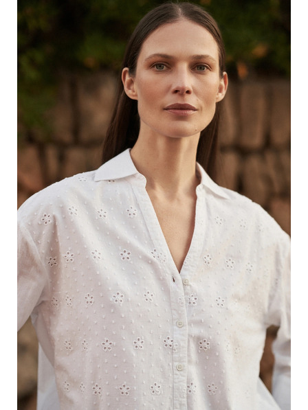 Moodo Weiße Oversize-Bluse mit V-Ausschnitt Moodo