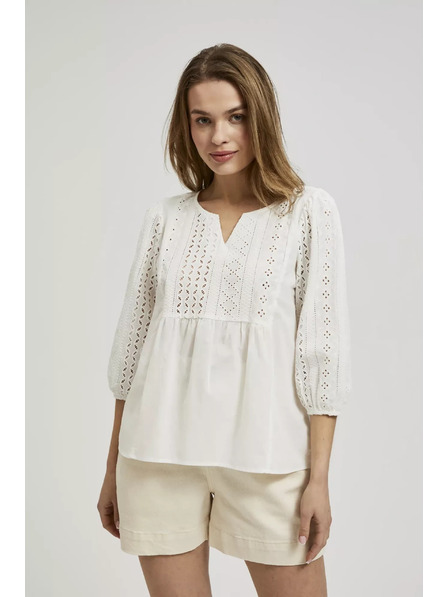 Moodo Weiße Bluse mit 3/4-Ärmeln Moodo