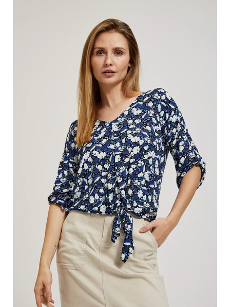 Moodo Blaues Blumenhemd mit Bindung Moodo