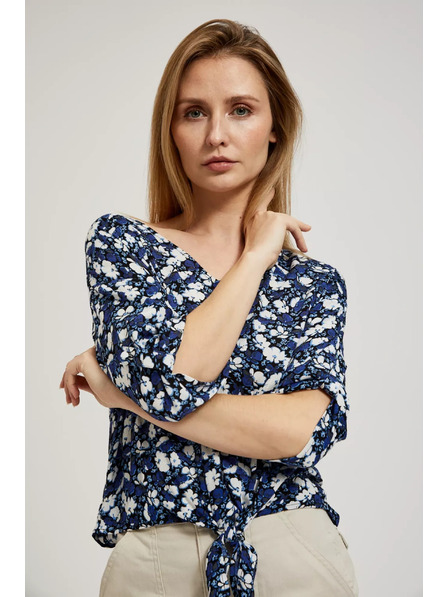 Moodo Blaues Blumenhemd mit Bindung Moodo