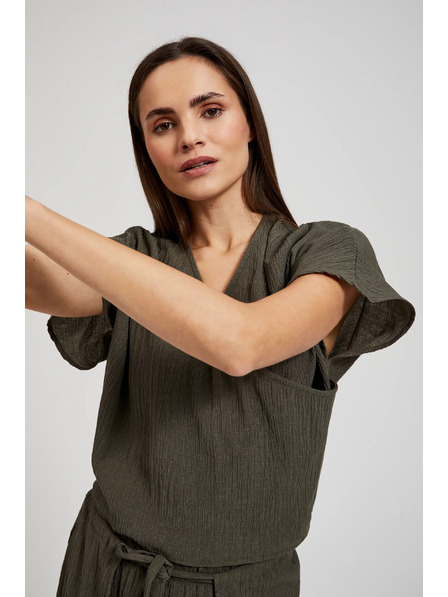 Moodo Bluse mit V-Ausschnitt und kurzen Ärmeln olivgrün Moodo