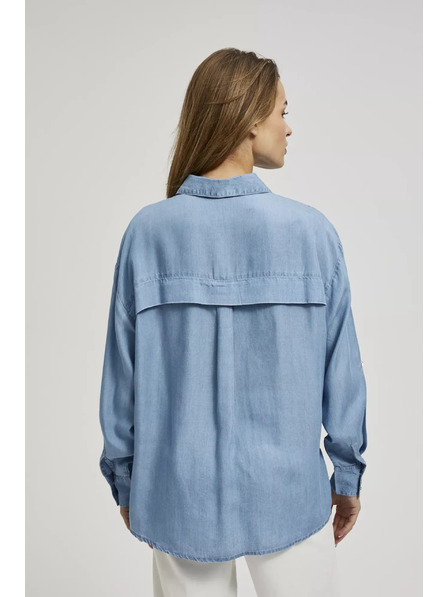 Moodo Blaue Lyocell-Bluse mit Knopfkragen Moodo