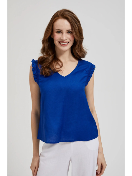 Moodo Blaue Bluse mit Rüschen an den Schultern Moodo