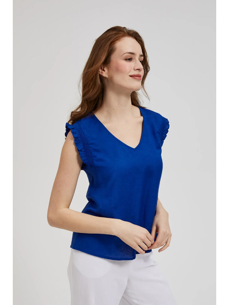 Moodo Blaue Bluse mit Rüschen an den Schultern Moodo