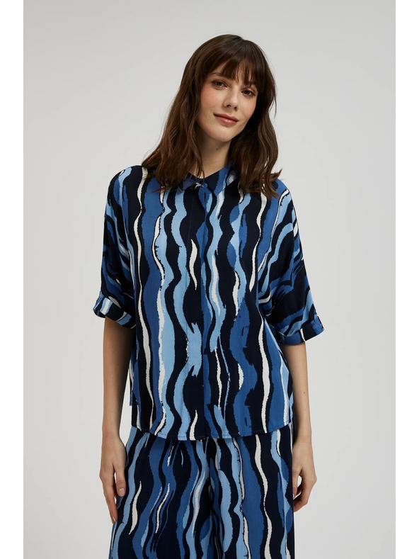 Moodo Gemusterte Kurzarmbluse blau Moodo