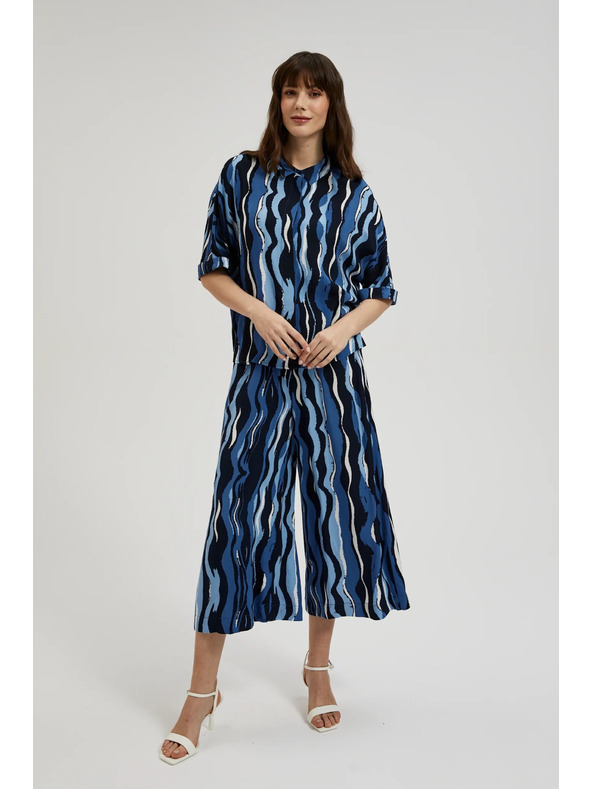 Moodo Gemusterte Kurzarmbluse blau Moodo