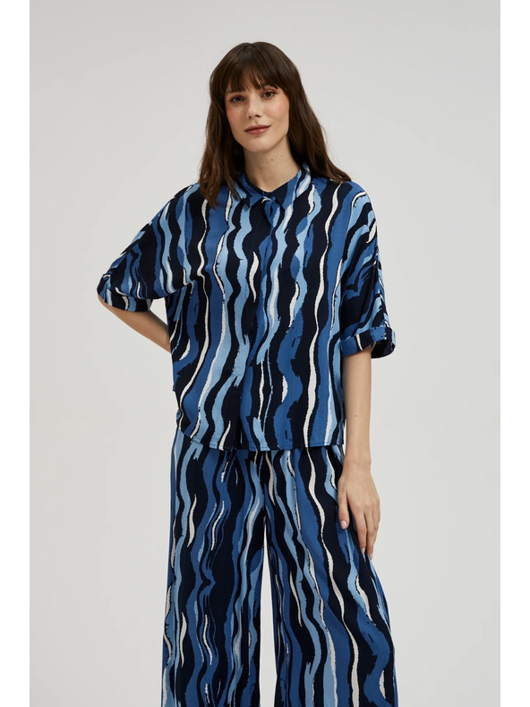 Moodo Gemusterte Kurzarmbluse blau Moodo