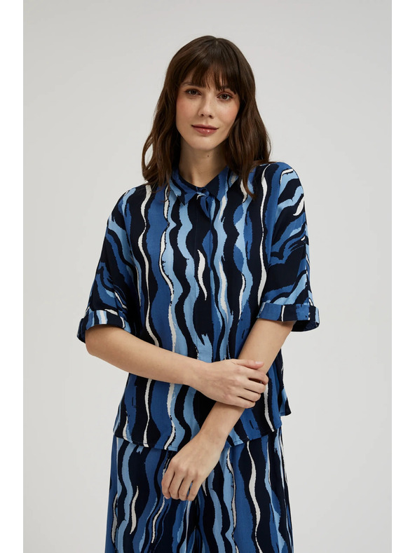 Moodo Gemusterte Kurzarmbluse blau Moodo
