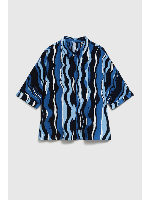 Moodo Gemusterte Kurzarmbluse blau Moodo