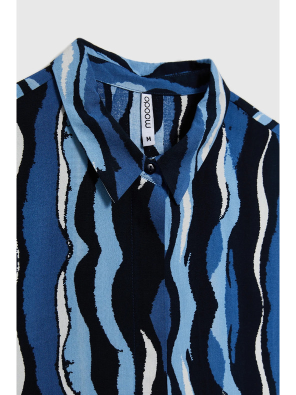 Moodo Gemusterte Kurzarmbluse blau Moodo