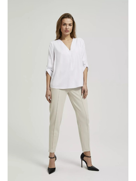 Moodo Bluse mit V-Ausschnitt und hochgekrempelten Ärmeln weiß Moodo