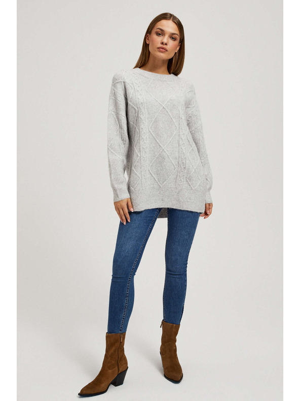 Moodo Pullover mit Zierstrickmuster hellgrau Moodo