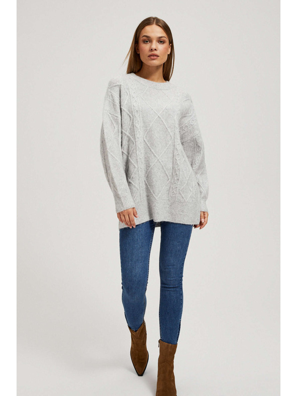 Moodo Pullover mit Zierstrickmuster hellgrau Moodo