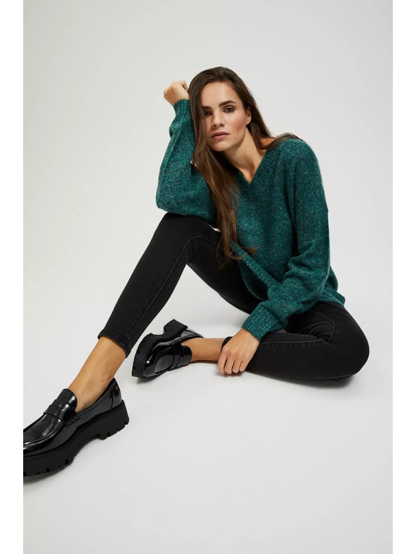 Moodo Glatter V-Ausschnitt Pullover Moodo