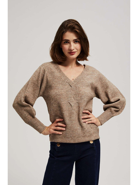 Moodo V-Ausschnitt Pullover dunkelbeige Moodo