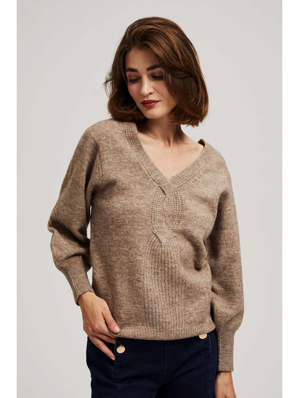 Moodo V-Ausschnitt Pullover dunkelbeige Moodo