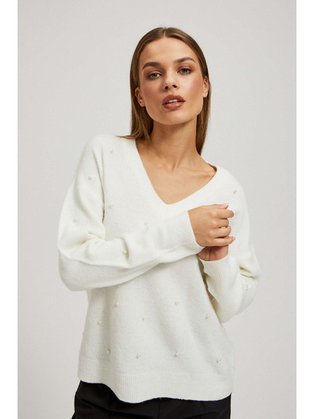Moodo V-Ausschnitt Pullover mit Perlenbesatz Moodo