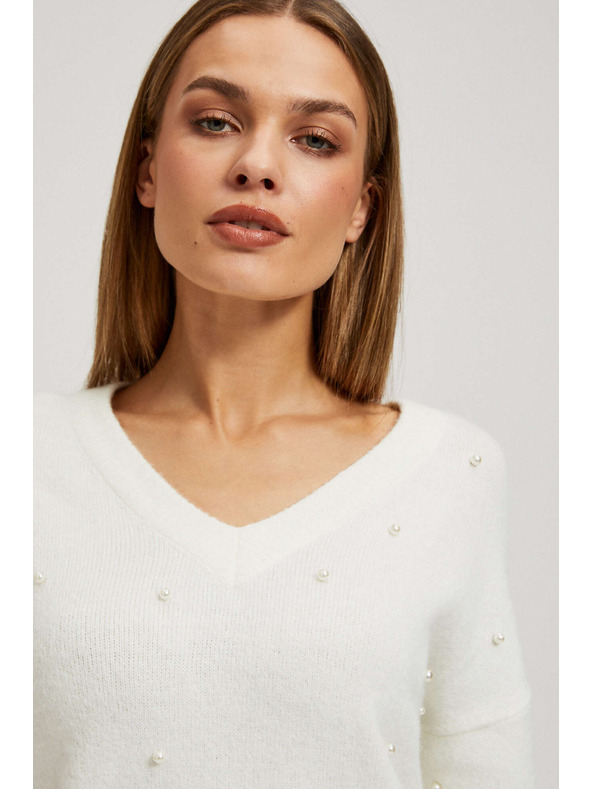 Moodo V-Ausschnitt Pullover mit Perlenbesatz Moodo