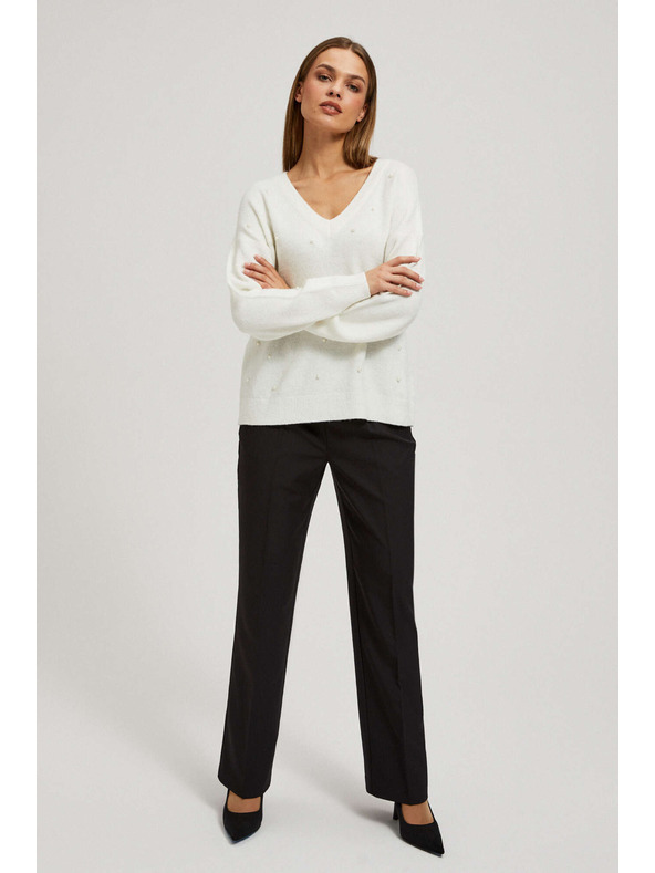 Moodo V-Ausschnitt Pullover mit Perlenbesatz Moodo