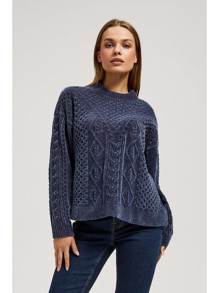 Moodo Dunkelblauer Pullover mit dekorativer Flechtmuster von Moodo