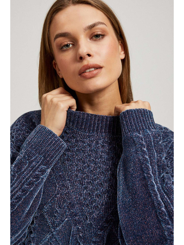 Moodo Dunkelblauer Pullover mit dekorativer Flechtmuster von Moodo