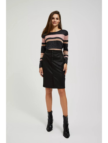 Moodo Schwarzer Pullover mit Streifen, Metallfaden und Rundhalsausschnitt von Moodo