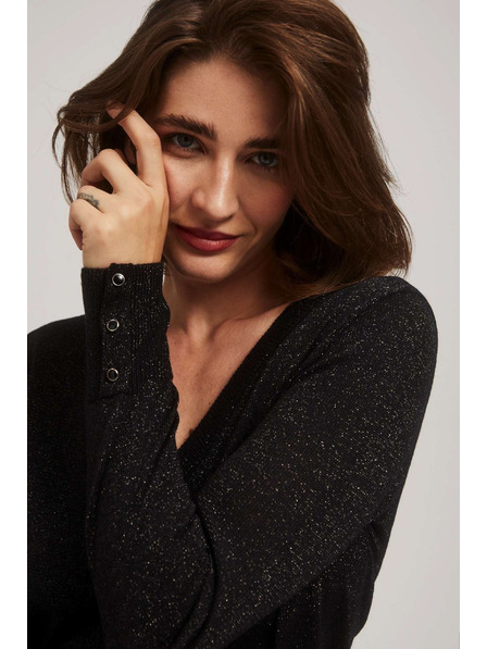 Moodo Schwarzer Pullover mit Metallfaden und V-Ausschnitt von Moodo