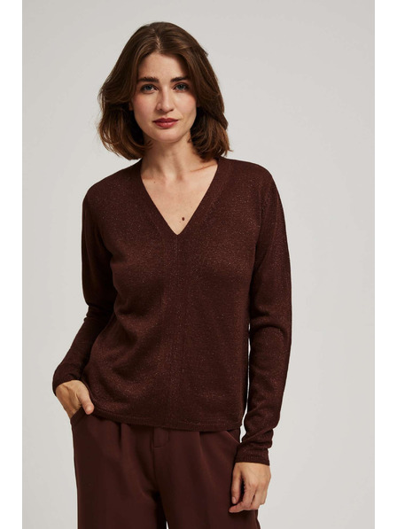 Moodo Brauner Pullover mit Metallfaden und V-Ausschnitt von Moodo