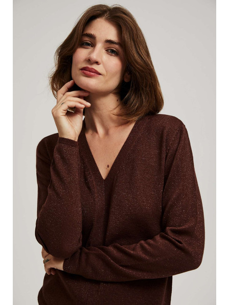 Moodo Brauner Pullover mit Metallfaden und V-Ausschnitt von Moodo