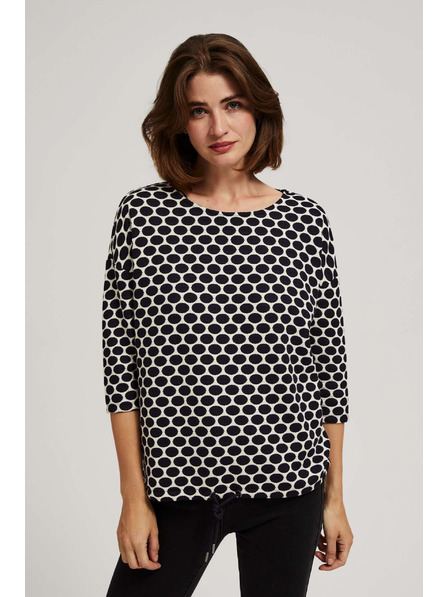 Moodo Weiße und dunkelblau Bluse mit geometrischem Muster Moodo