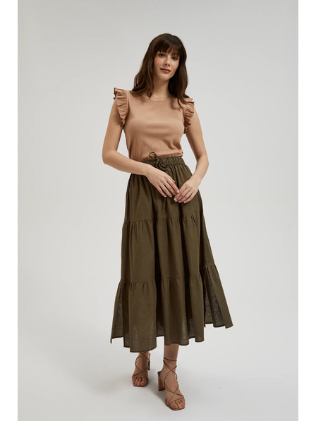 Moodo Gerippte Bluse mit Rüsche an der Schulter beige Moodo