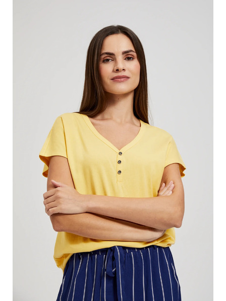 Moodo Gelbes T-Shirt mit Knöpfen am Ausschnitt Moodo