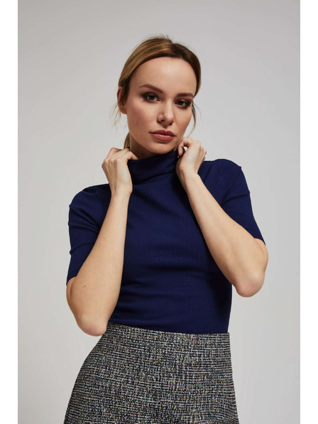 Moodo Gerippte Rollkragen-Bluse in Dunkelblau von Moodo