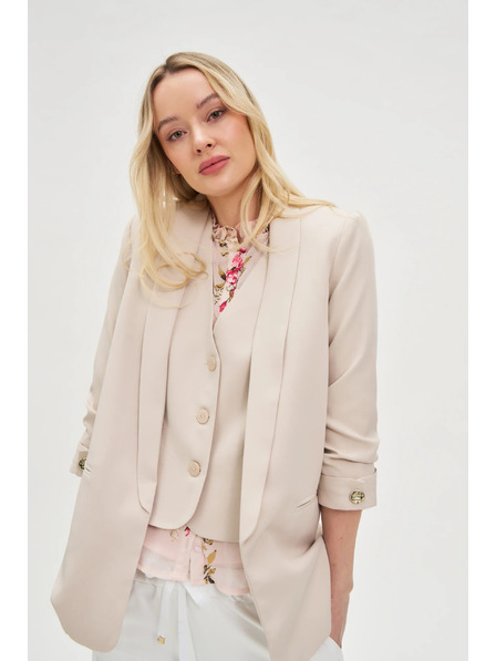 Moodo Beiges Sakko mit 3/4-Ärmeln mit Falten Moodo