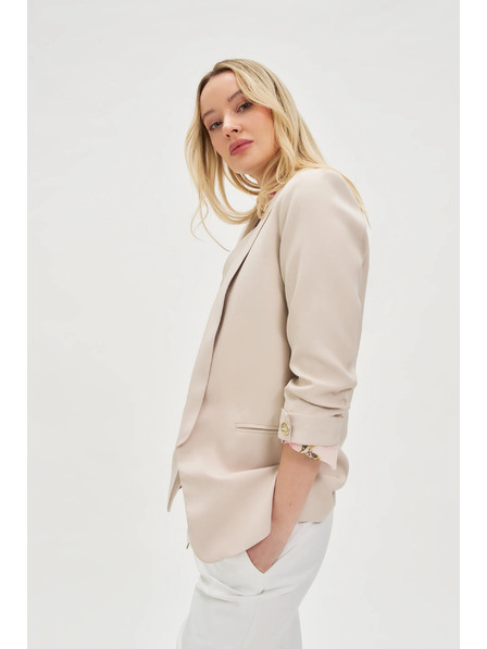 Moodo Beiges Sakko mit 3/4-Ärmeln mit Falten Moodo