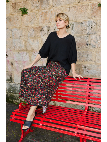 Moodo Midi-Rock mit Blumenmuster schwarz von Moodo