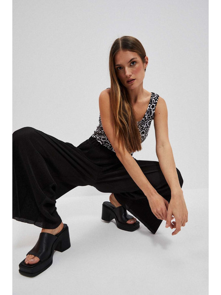 Moodo Schwarze Hose mit weiten Hosenbeine aus geripptem Material von Moodo