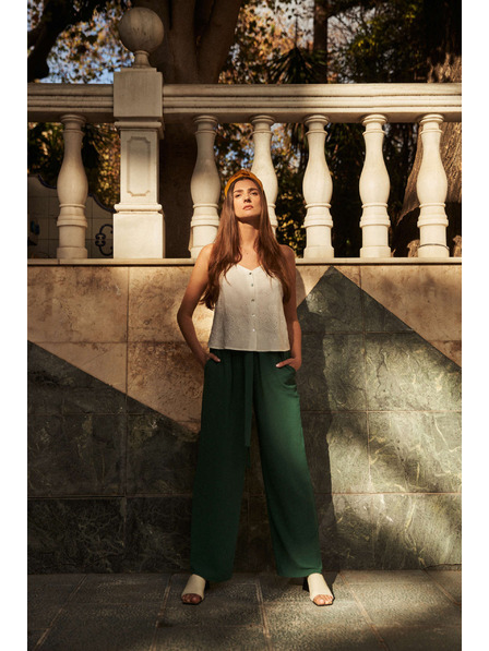 Moodo Malachitgrüne Hose mit weiten Hosenbeine von Moodo