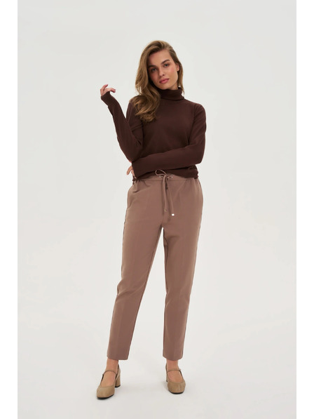 Moodo Dunkelbeige Hose mit Struktur und geradem Bein Moodo