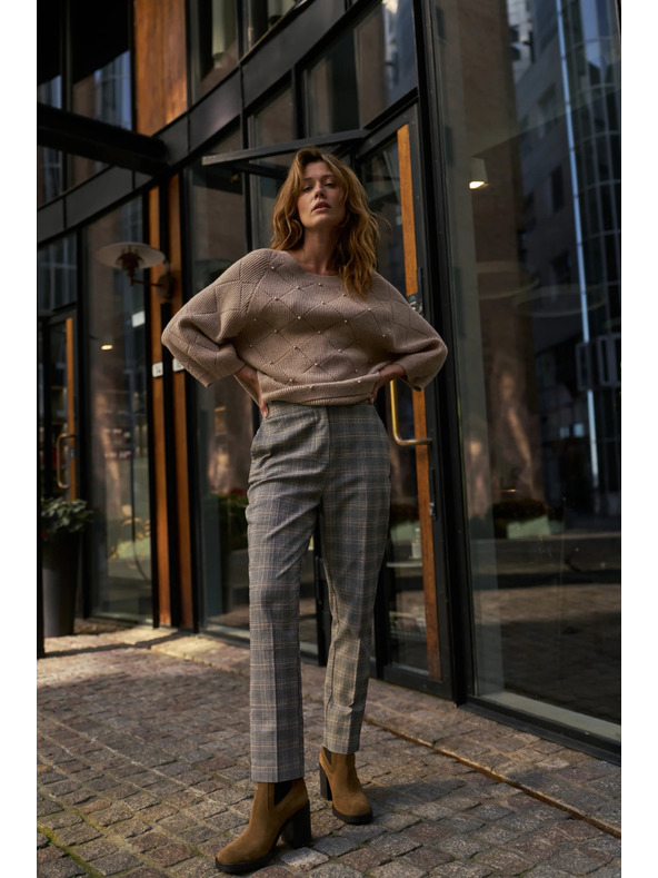 Moodo Graue karierte Hose Moodo