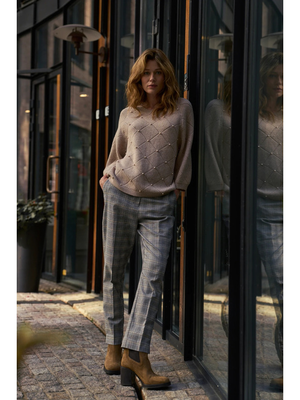 Moodo Graue karierte Hose Moodo