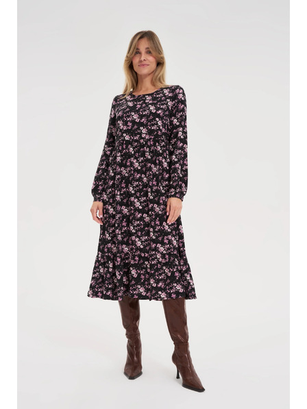 Moodo Schwarzes Midikleid mit Blumen Moodo